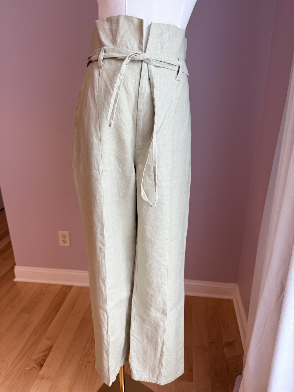 Reformation Paperbag Waist Cropped Linen Pants in Sage